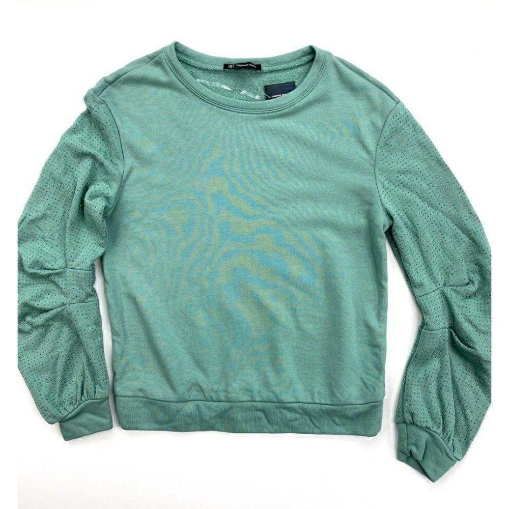 INC Sweatshirt Top XL Sage Green Glitter-Sleeve‎